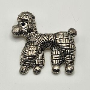 Vintage Silver Tone Textured Poodle Dog Brooch Pin Animal Jewelry Dog Lover Gift